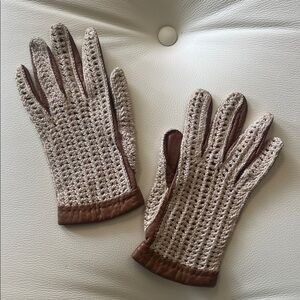 Loewe Leather Brown and Braided Cream Stitch Gloves